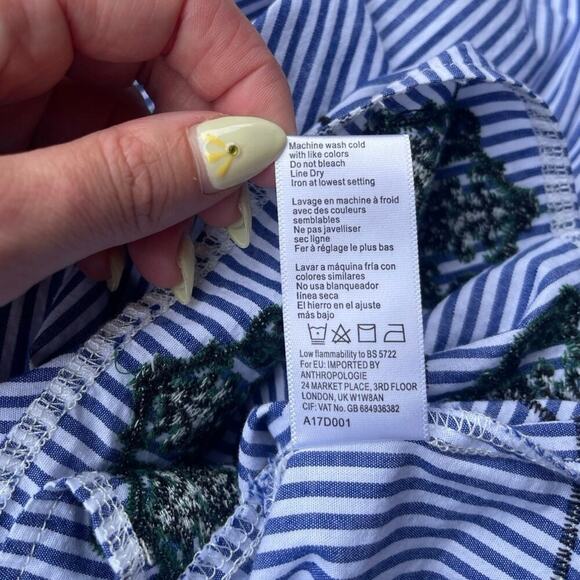 Lili's Closet Anthropologie Blue White Stripe Embroidered Cotton Dress - Small - Picture 10 of 11